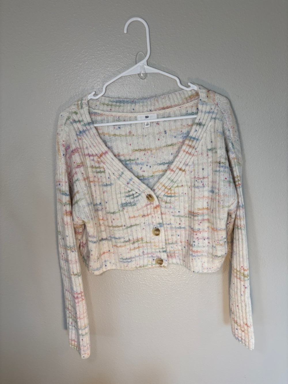 bp Cream Multicolor Speckle Cropped V-Neck Cardigan -176 sku